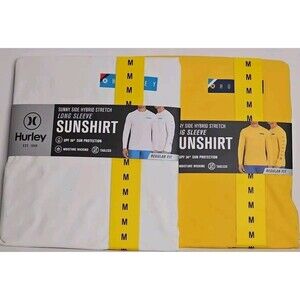 2 Hurley Men's Long Hybrid Stretch UPF Tagless Sunshirt  1 White/ 1 Yellow Men M
